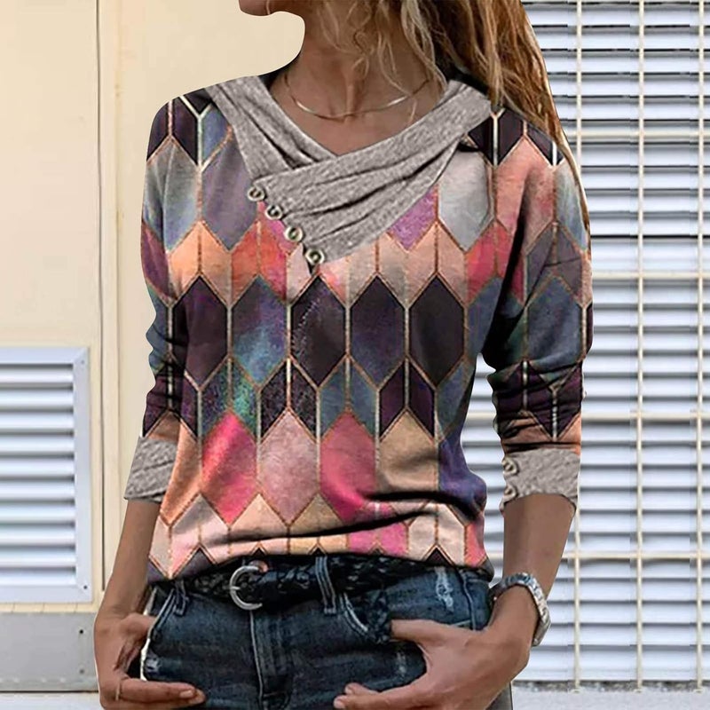 woobles Womens Sweatshirts for Ladies Tie Dye Printed Embroidery Collar Tunic Gradient Blouses Long Sleeve Pullovers - Image 2